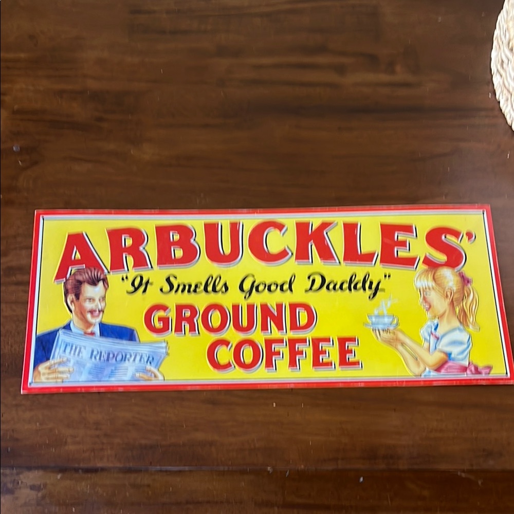 Vintage ARBUCKLES Ground Coffee Embossed Metal Sign